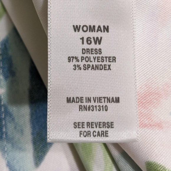 Dressbarn White Green Purple Floral Sleeveless Belted Midi Dress - size 16W - Picture 14 of 15